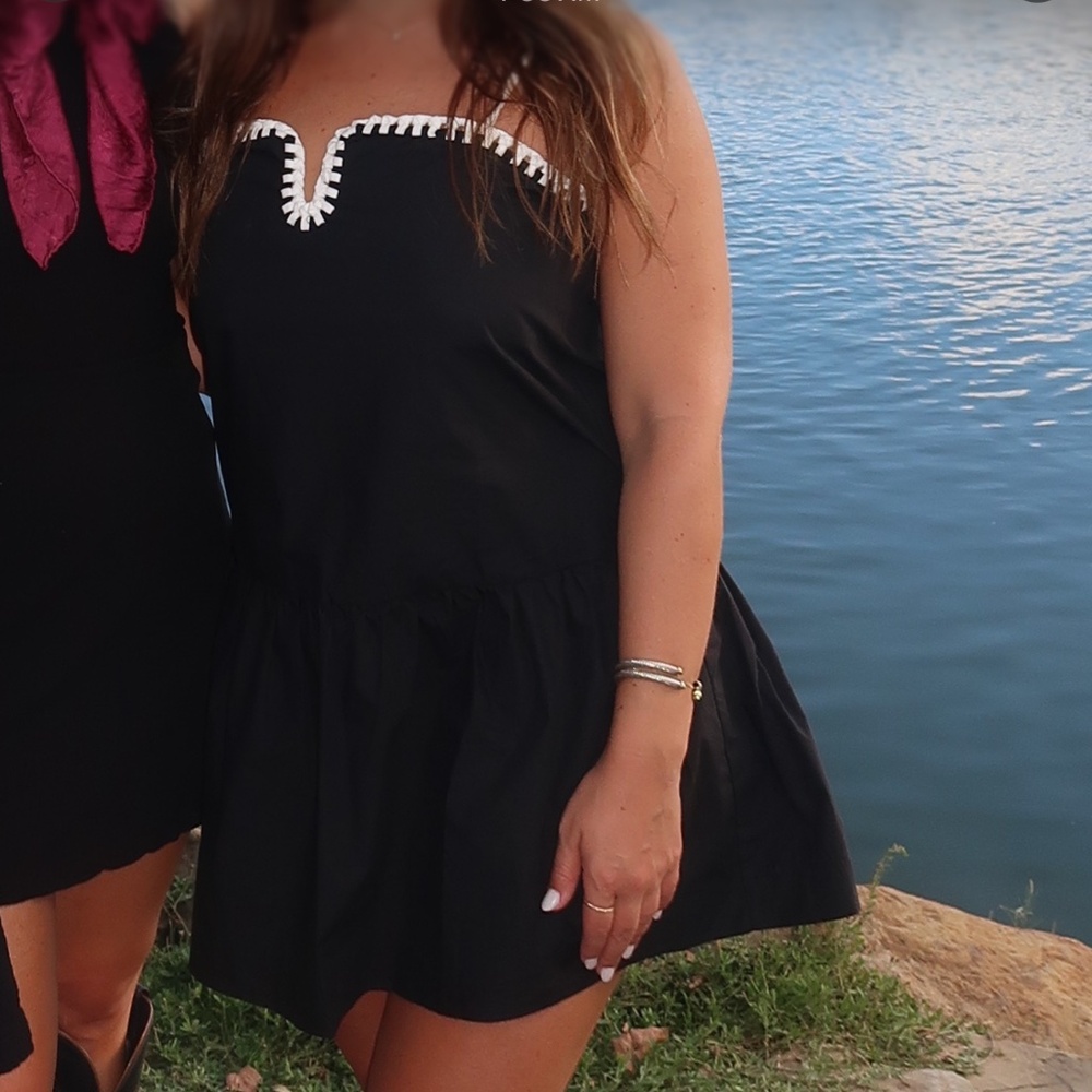 Black Poplin Mini Dress with Contrast Trim
